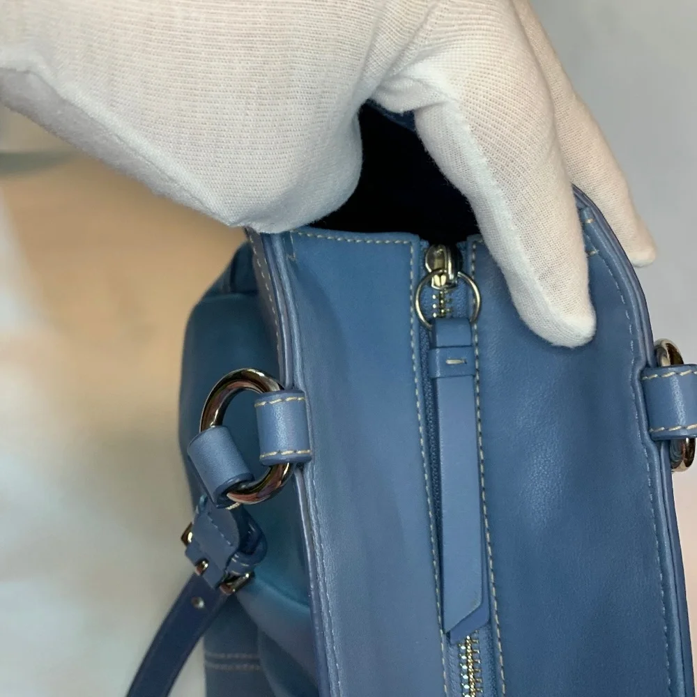 Coach Dusty Blue All Genuine Leather Shoulder Bag with Metal Hang Tag!